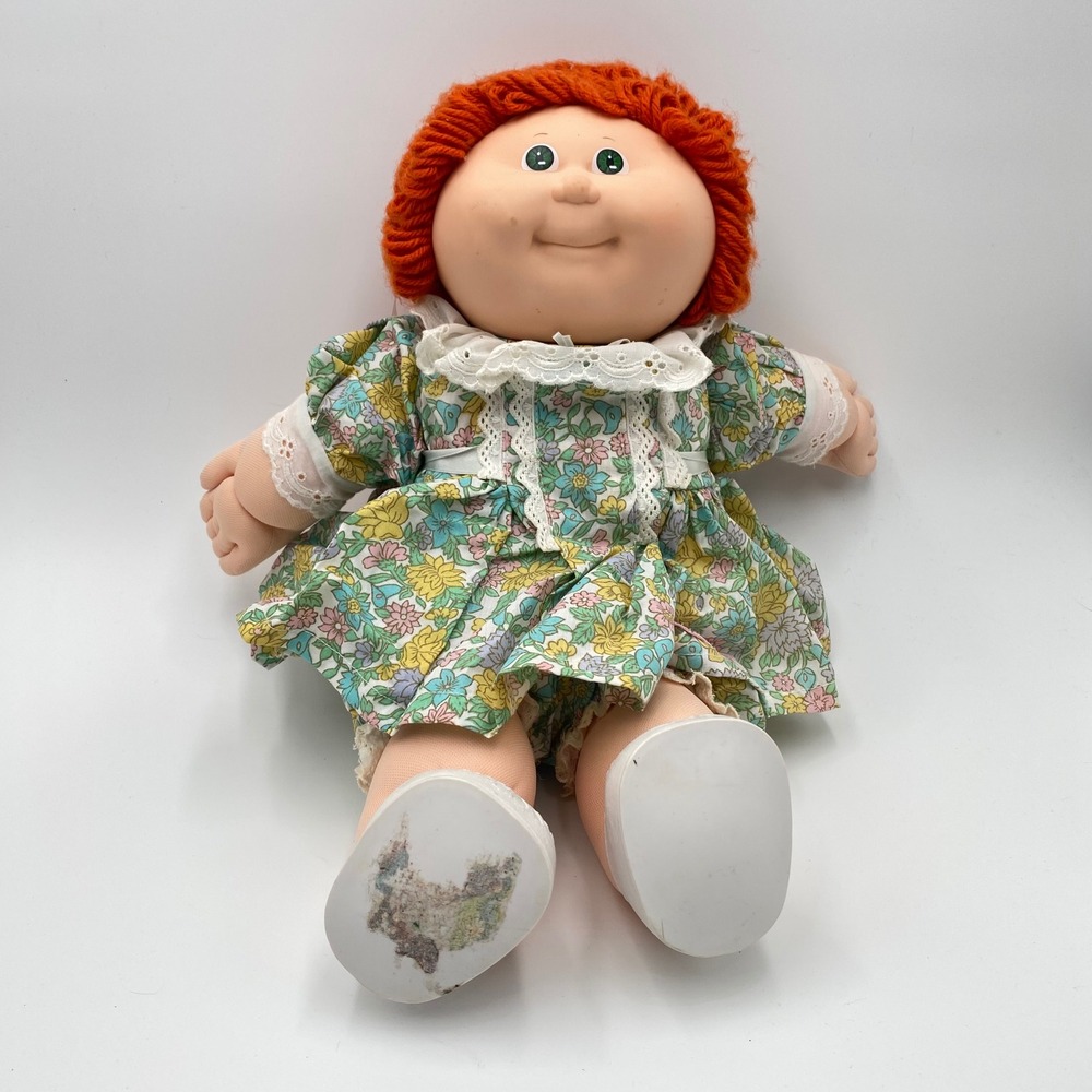Vintage 1980s Cabbage Patch Kids‎ Doll Red Hair Floral Dress Shoes Ponytail 15"